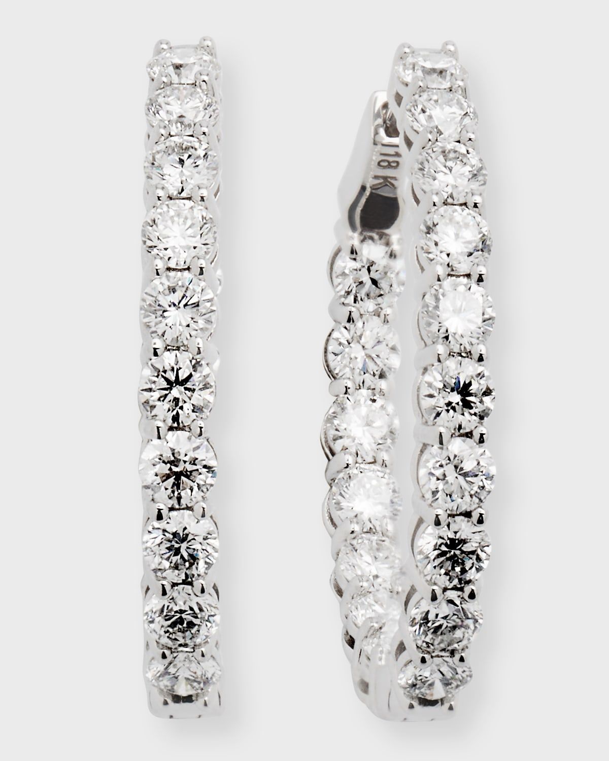 18K White Gold Diamond Oval Hoop Earrings, 5.1tcw, 1"L