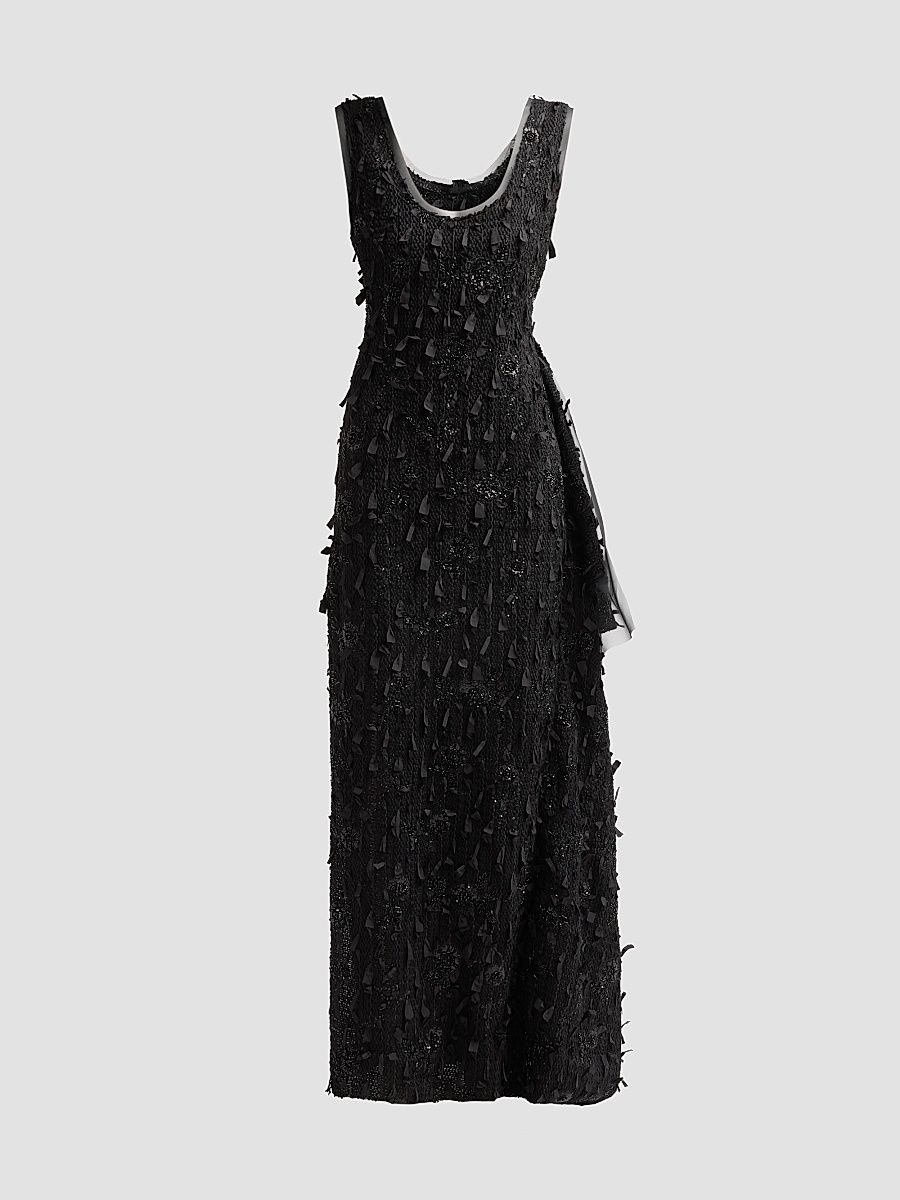 Women's Side-Drape Textured Maxi Dress - Black - Size 12
