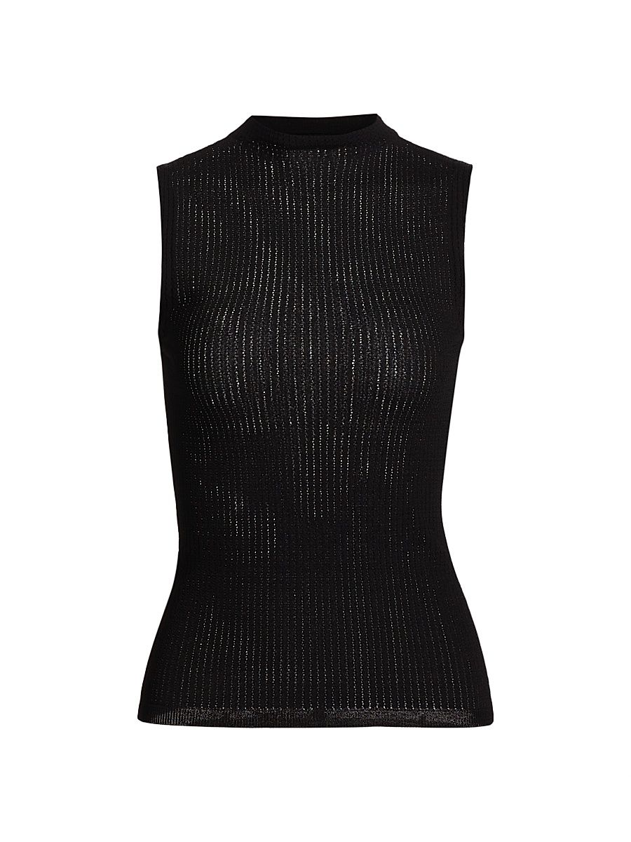 Women's Molly Mock Turtleneck Semi-Sheer Sleeveless Top - Black - Size Small