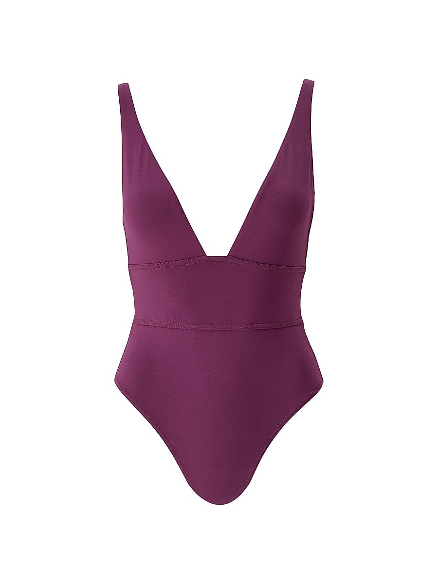 Women's Caribbean Plunge One-Piece Swimsuit - Bordeaux - Size 8