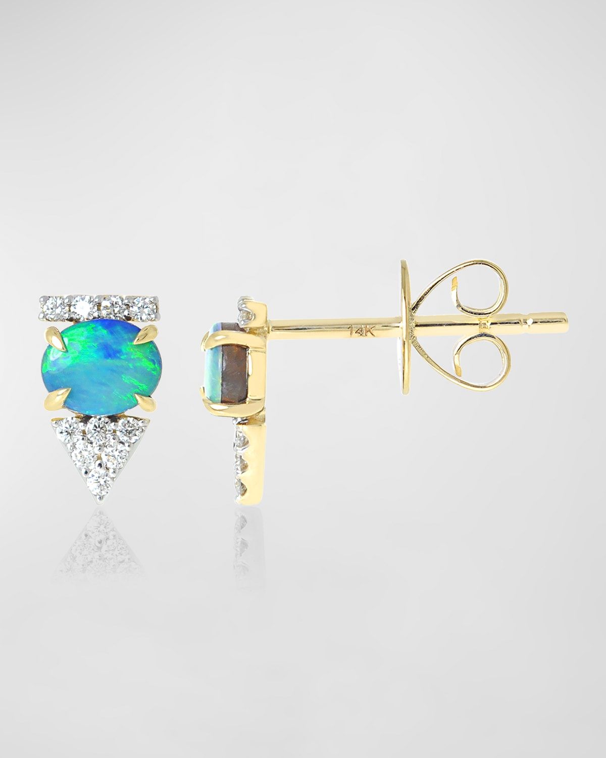 14K Gold Opal Doublet & Diamond Arrow Stud Earring, Single