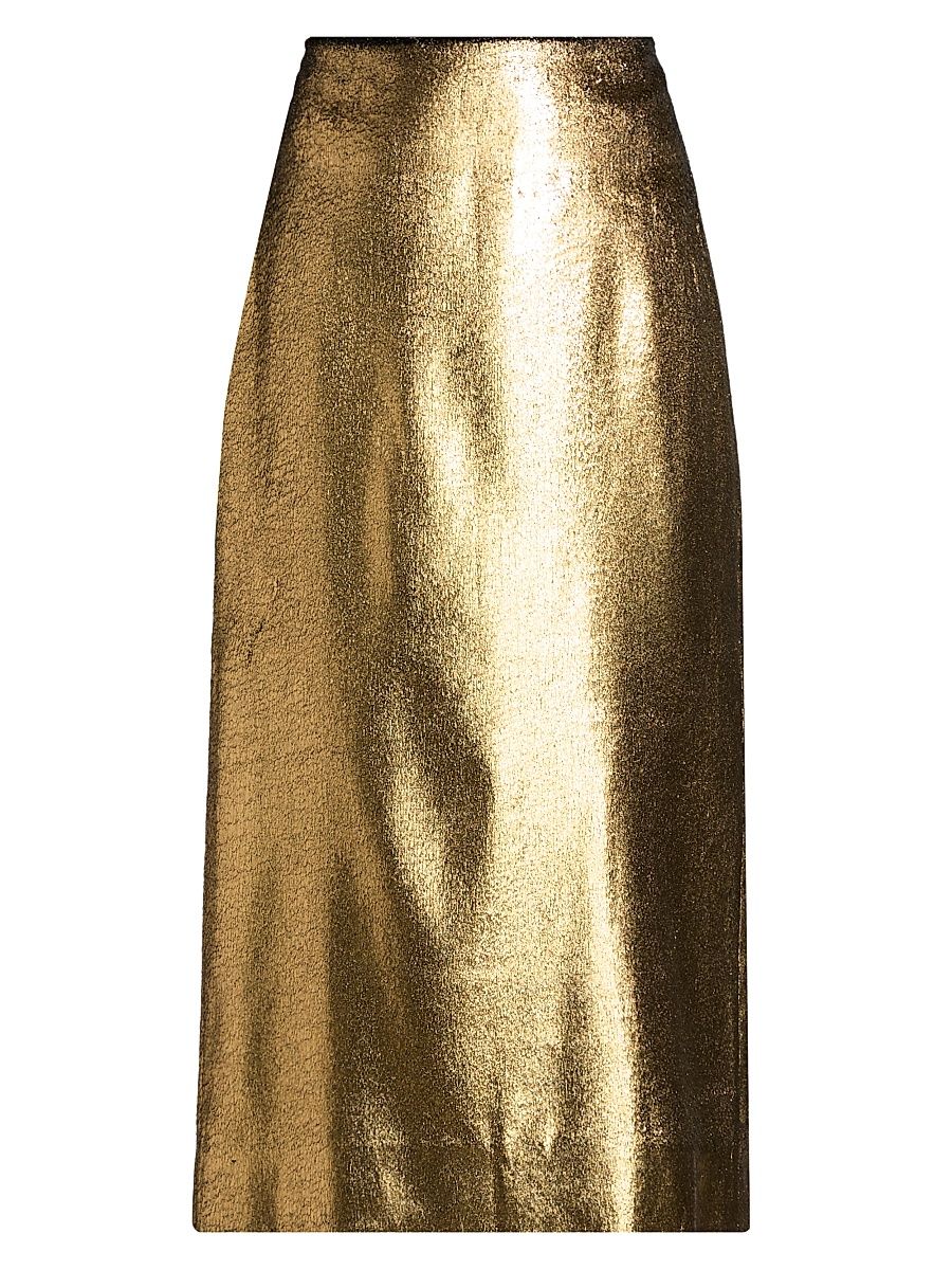Women's Metallic Velvet Midi-Skirt - Gold - Size 4