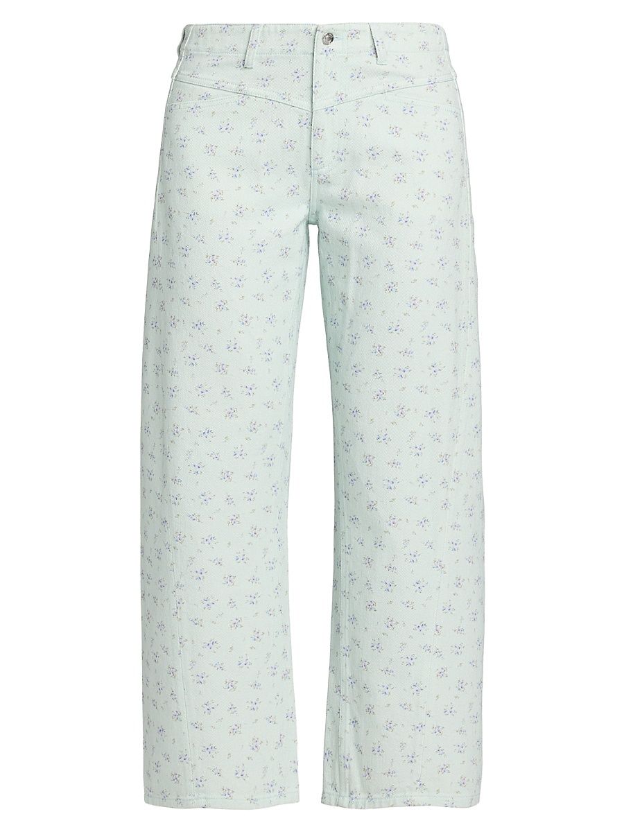 Women's Selena Floral Crop Barrel-Leg Jeans - Minty Floral - Size 31
