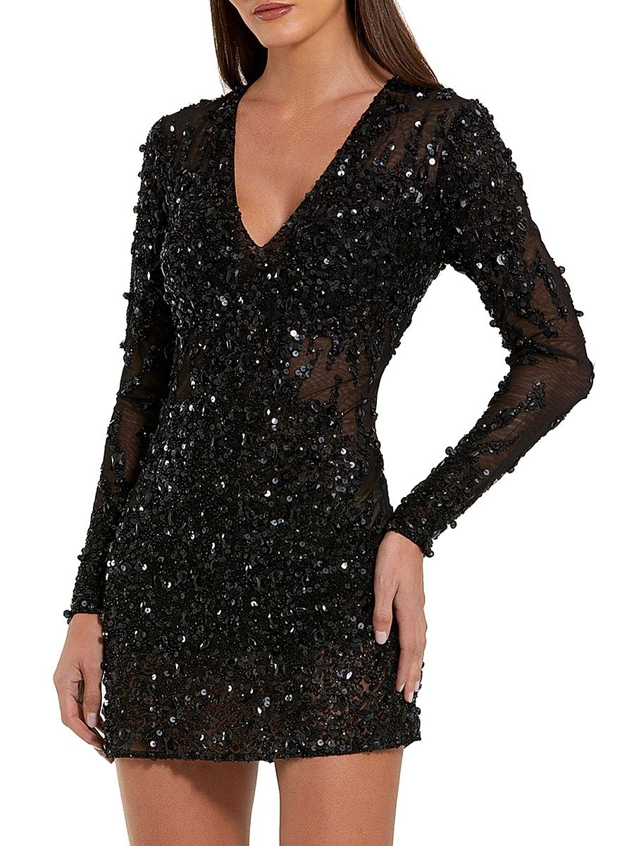 Women's Sheer Sequined Minidress - Black - Size 12