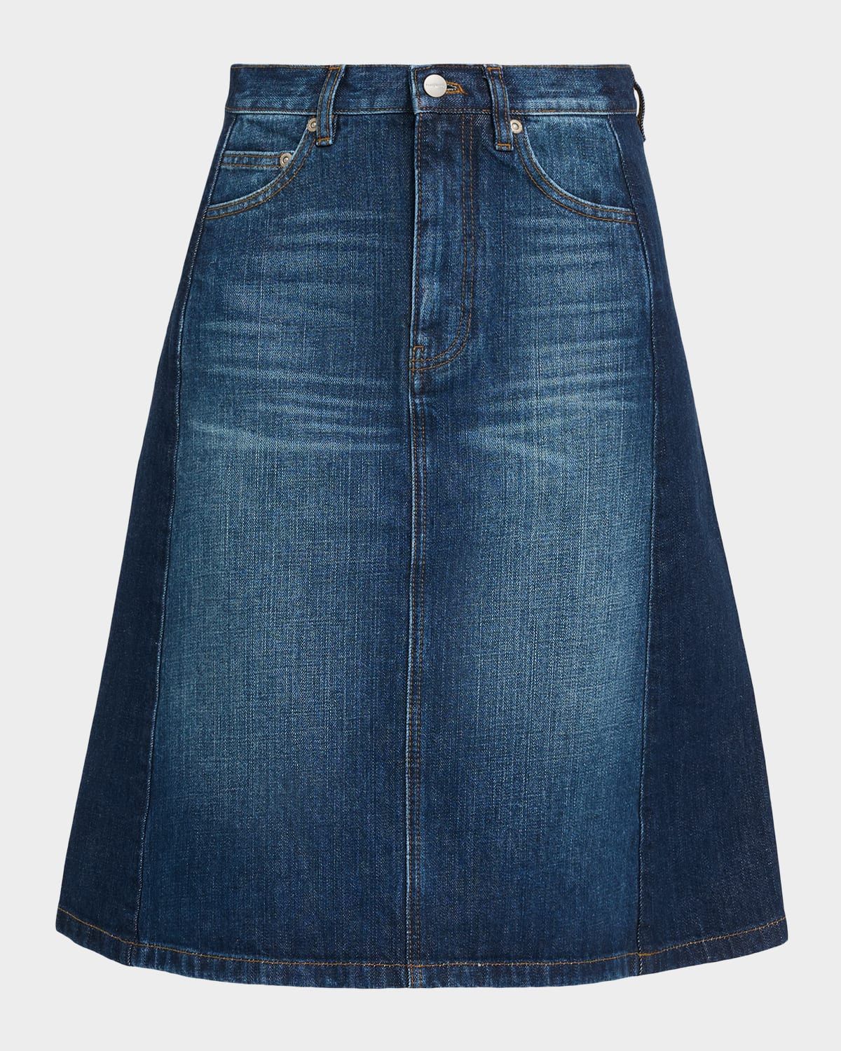 Two-Tone Denim Midi Skirt
