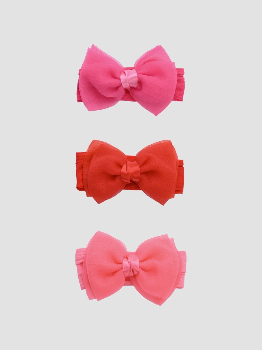 Mimi Tutu Girl's Girl's Elastic Sheer Knot Bow Headband Set - Fuchsia Red Rogue