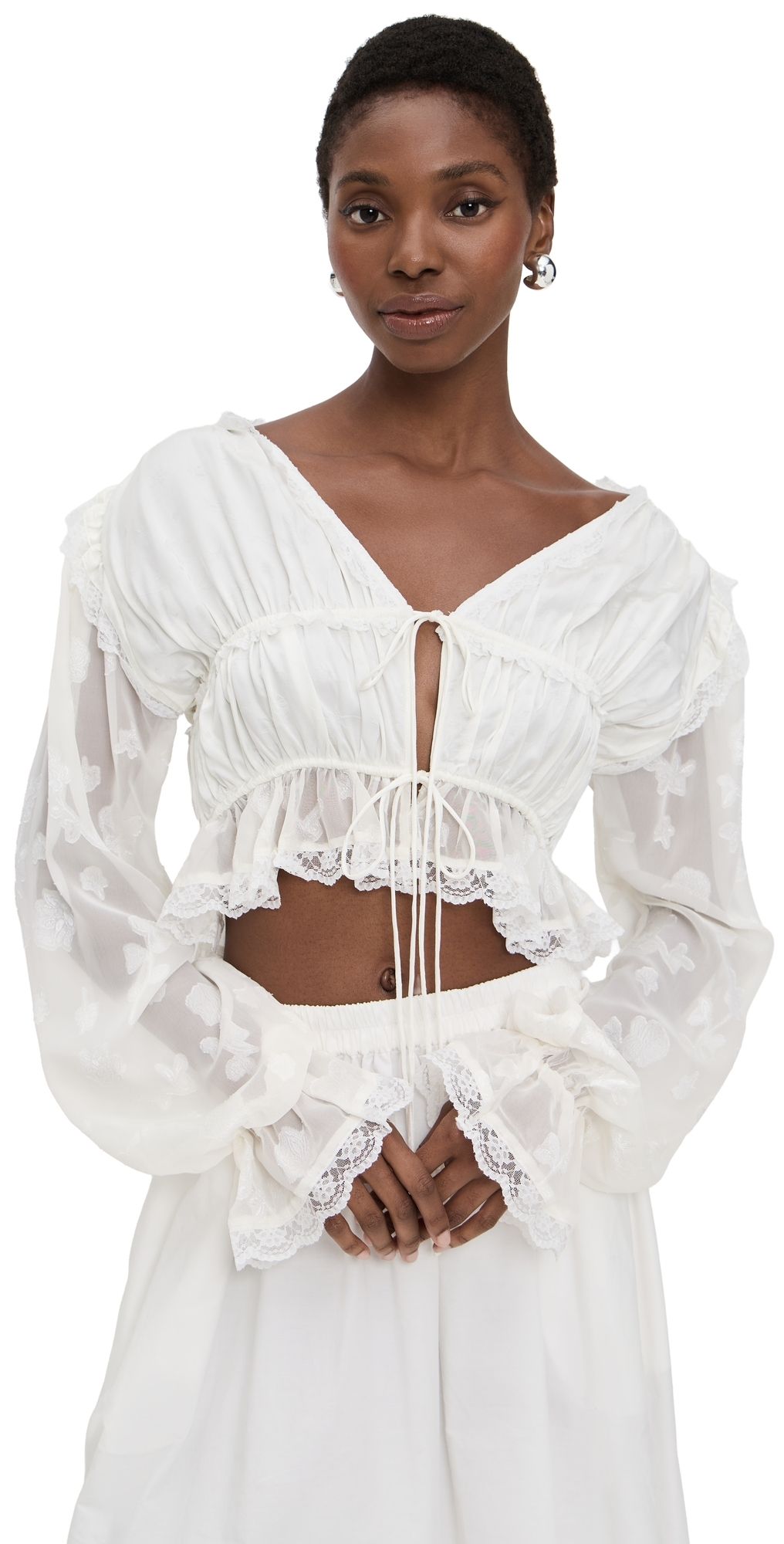 For Love & Lemons Jeanne Jacquard Top Cream M