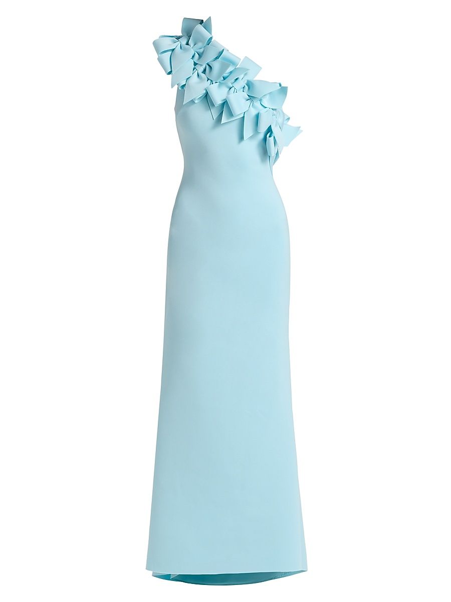 Women's Ruffled-Shoulder Gown - Hydra Blue - Size 16