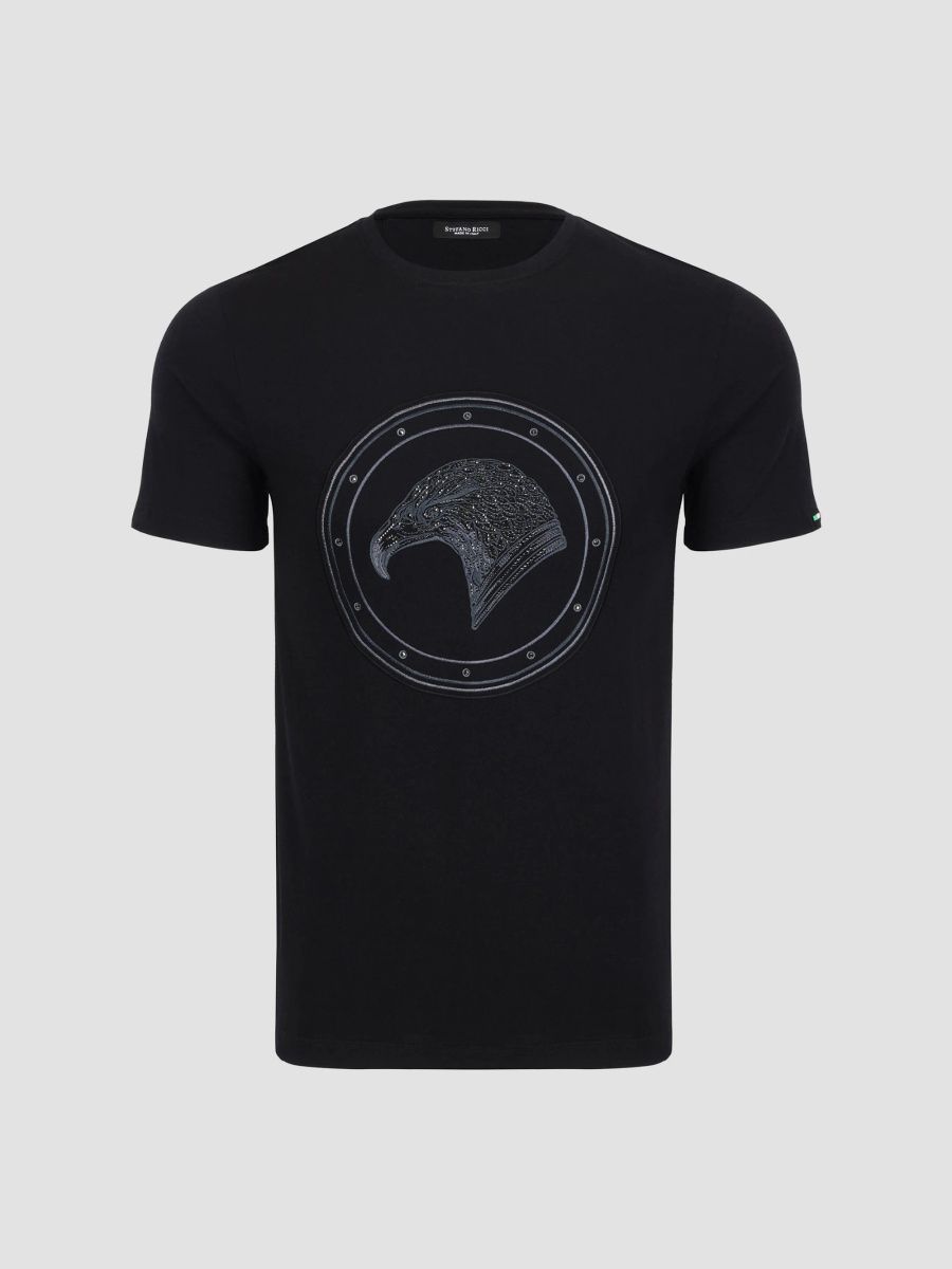 Stefano Ricci Men's Swarovski Crystal Eagle Logo T-Shirt - Black - Size XL