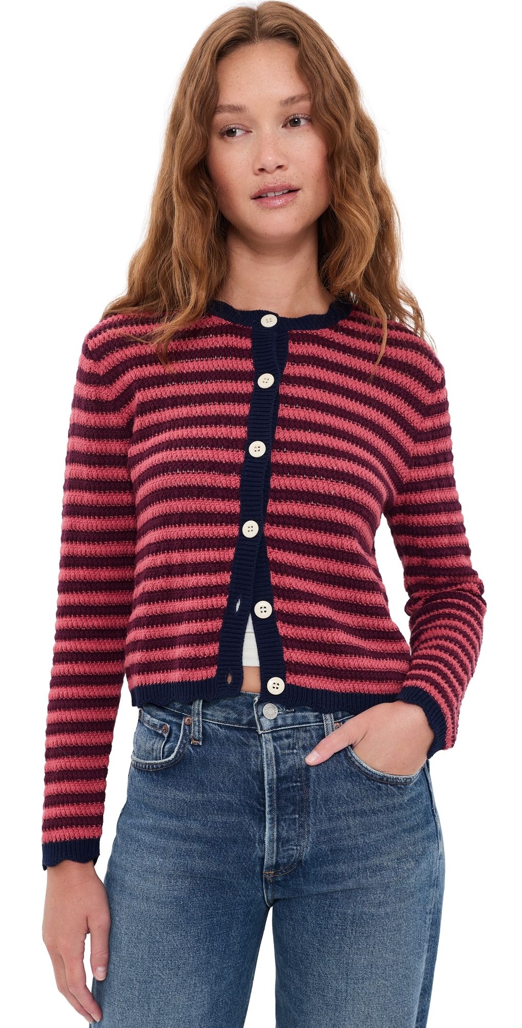Birds of Paradis Vento Striped Cardigan Pink Stripe S