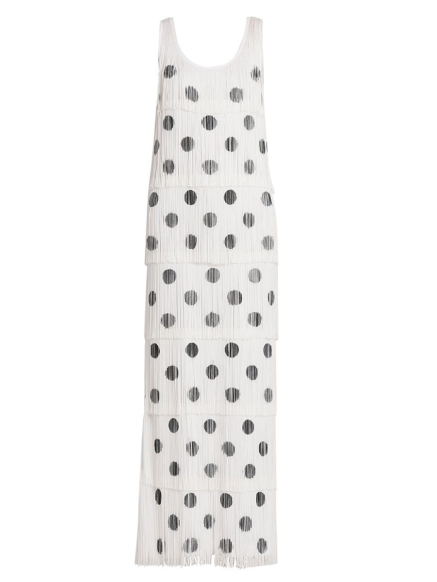 Women's Polka Dot Fringe Maxi Dress - Multi White - Size 6