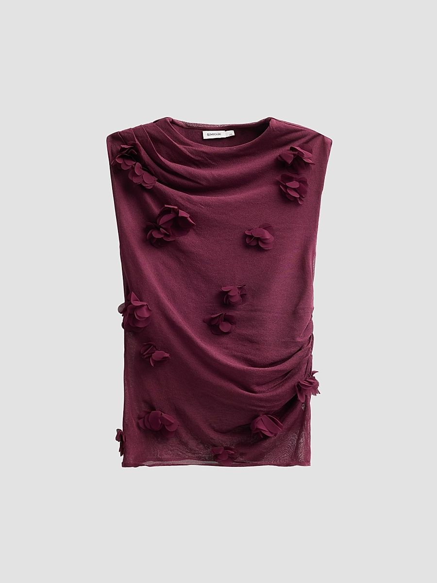 Women's Tessa Floral Appliqué Top - Fig - Size Small