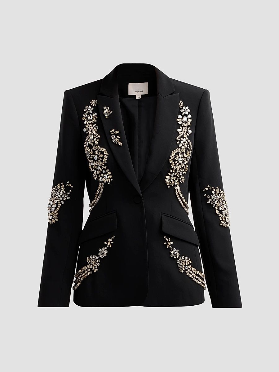 Women's Cheyenne Crystal Cascade Blazer - Black - Size 14
