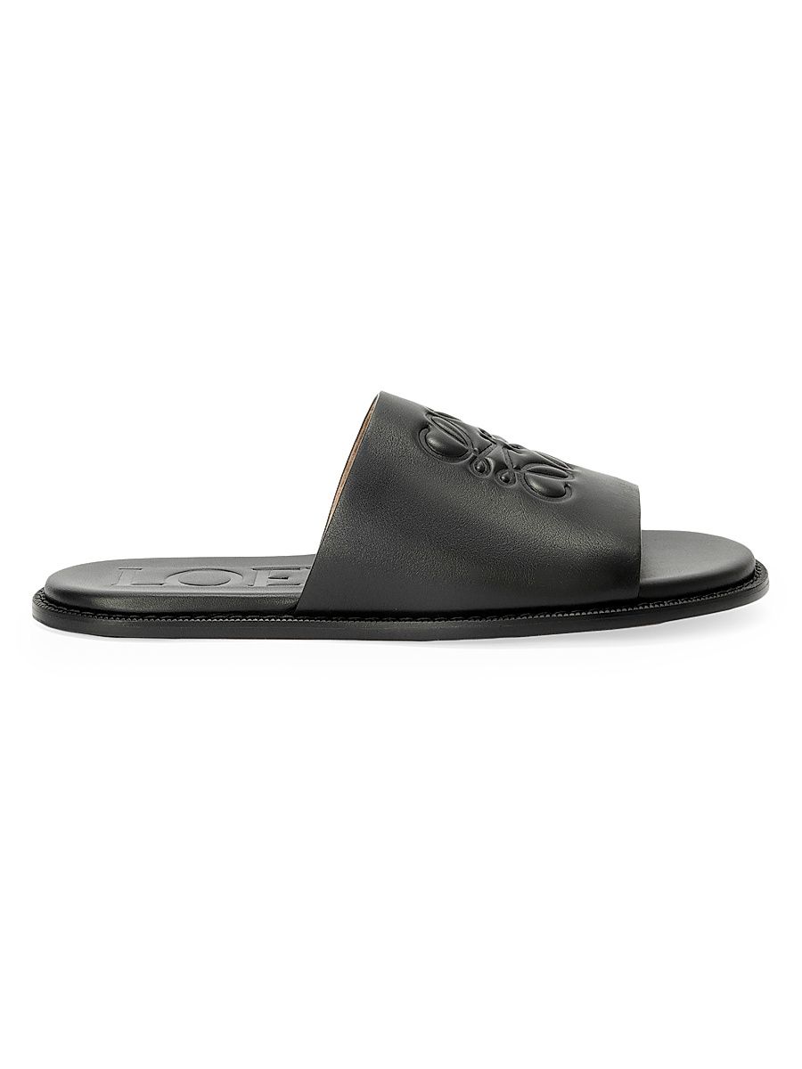 Men's LOEWE x Paula's Ibiza Flex Anagram Leather Slide Sandals - Black - Size 12