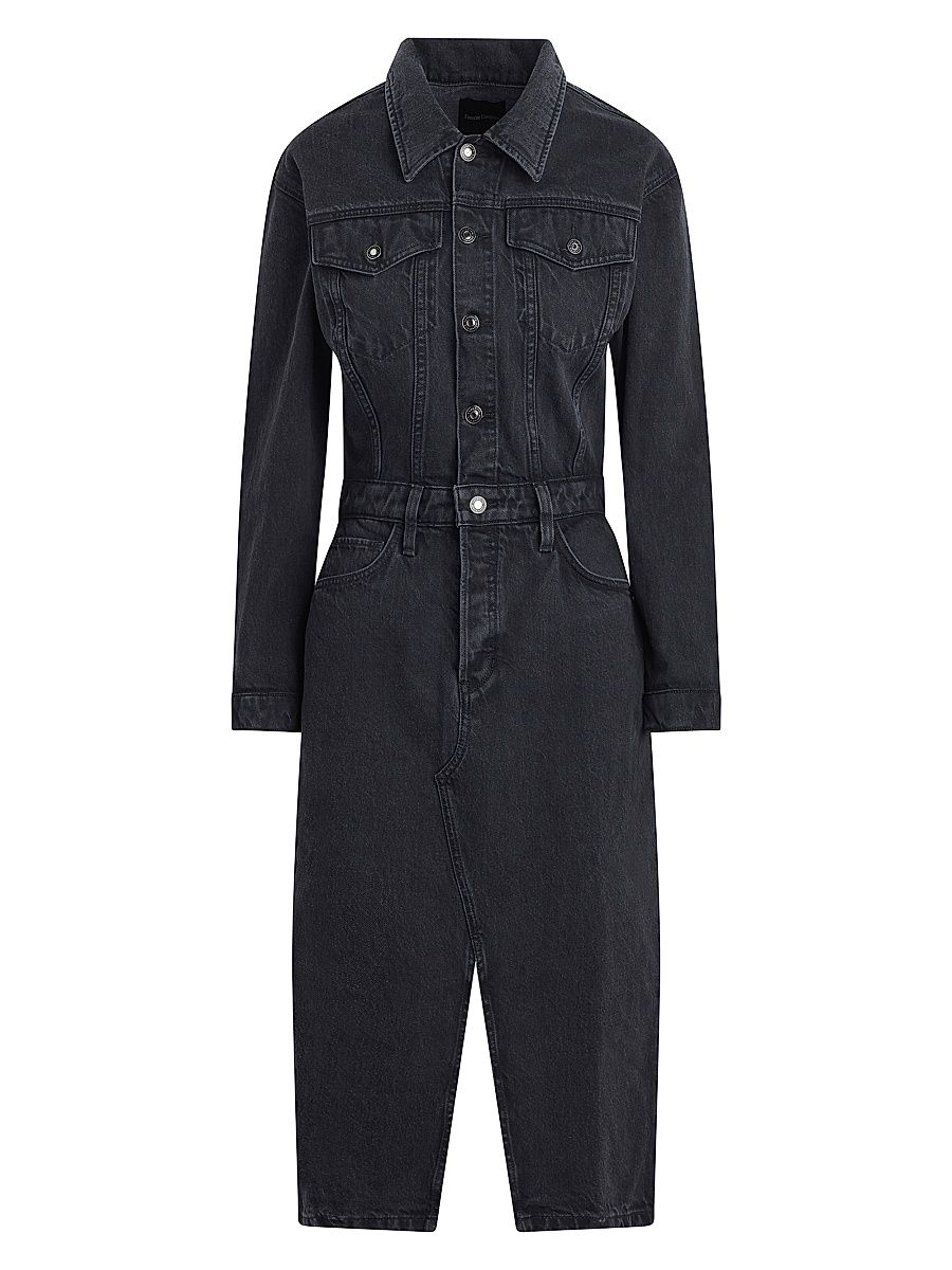 Women's City Denim Long-Sleeve Midi-Dress - Asphalt - Size 28