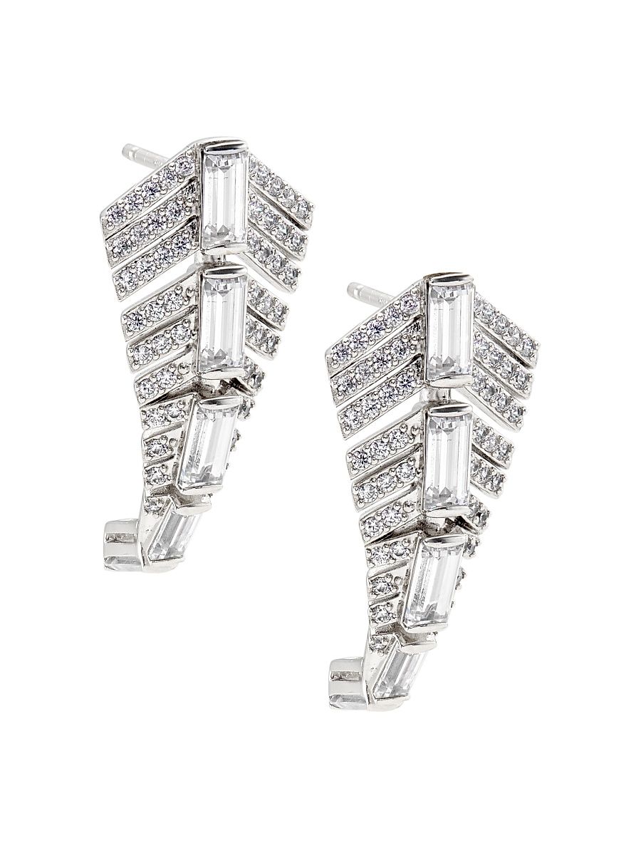 Women's Naomi Deco Sterling Silver & Cubic Zirconia J-Hoop Earrings - Silver