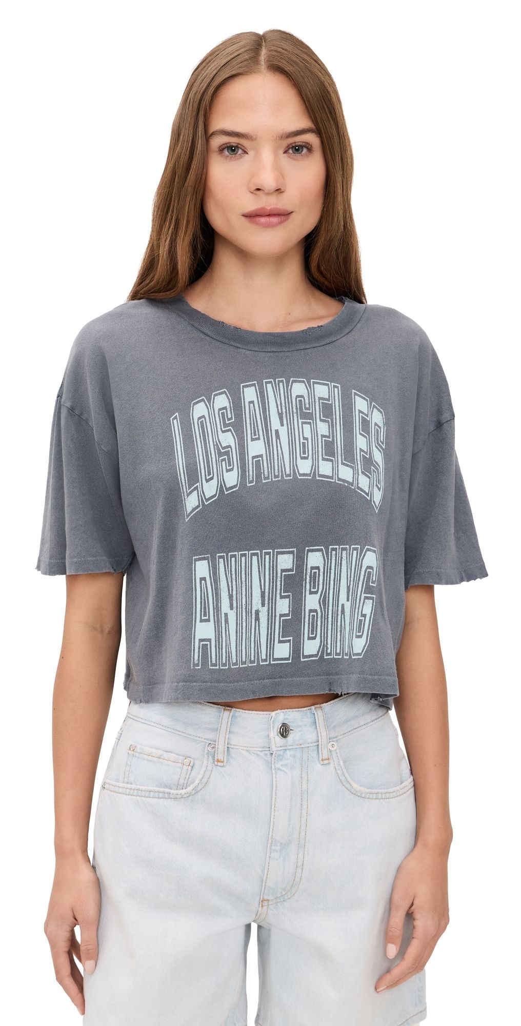ANINE BING Johnny Cropped Tee Washed Grey L