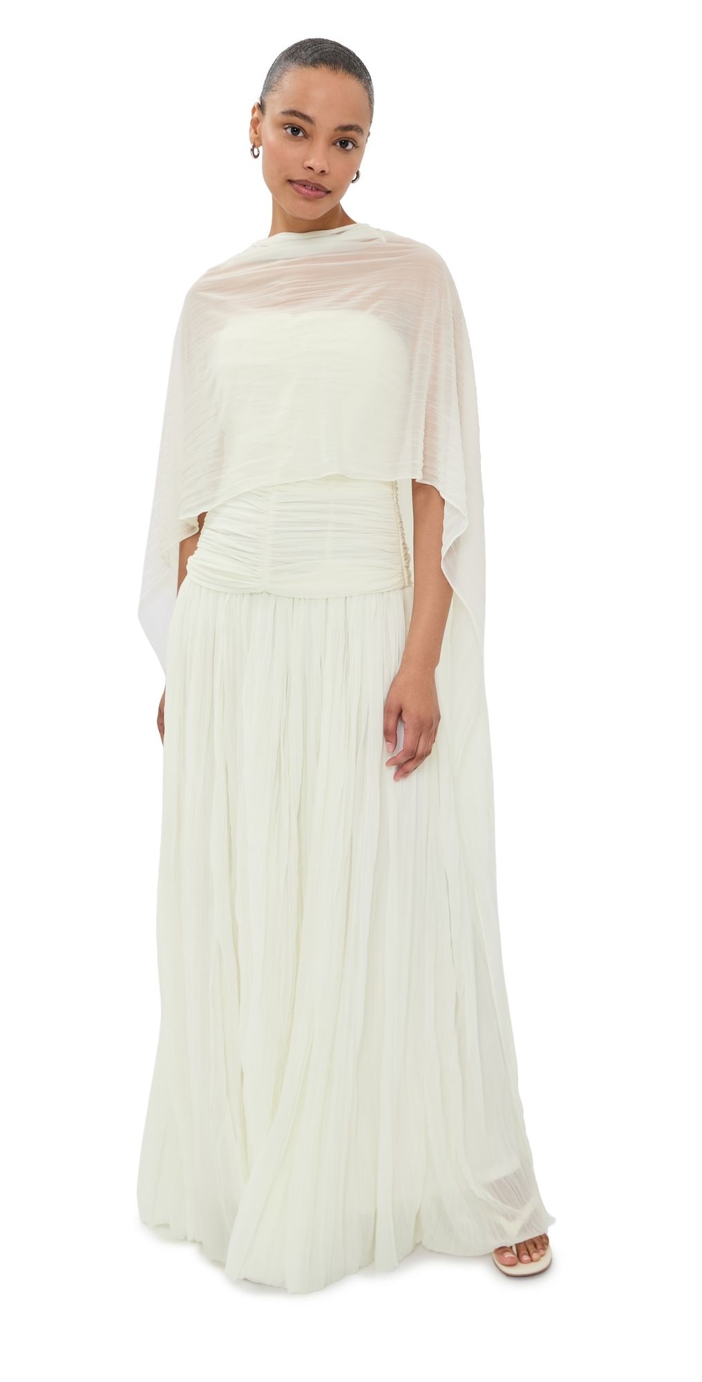 SIMKHAI Dani Bustier Gown With Cape Ivory 12