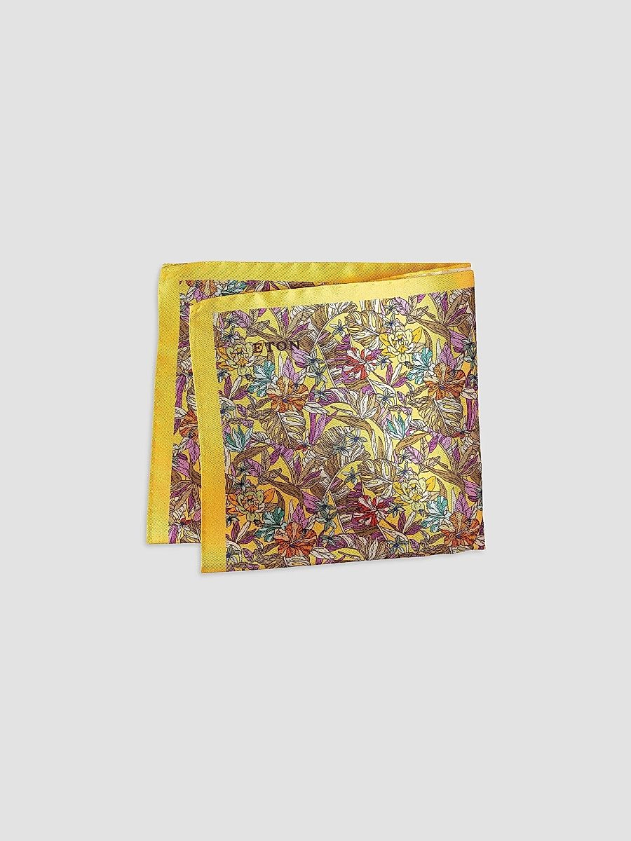 Men's Tropical Floral Silk Pocket Square - Yellow