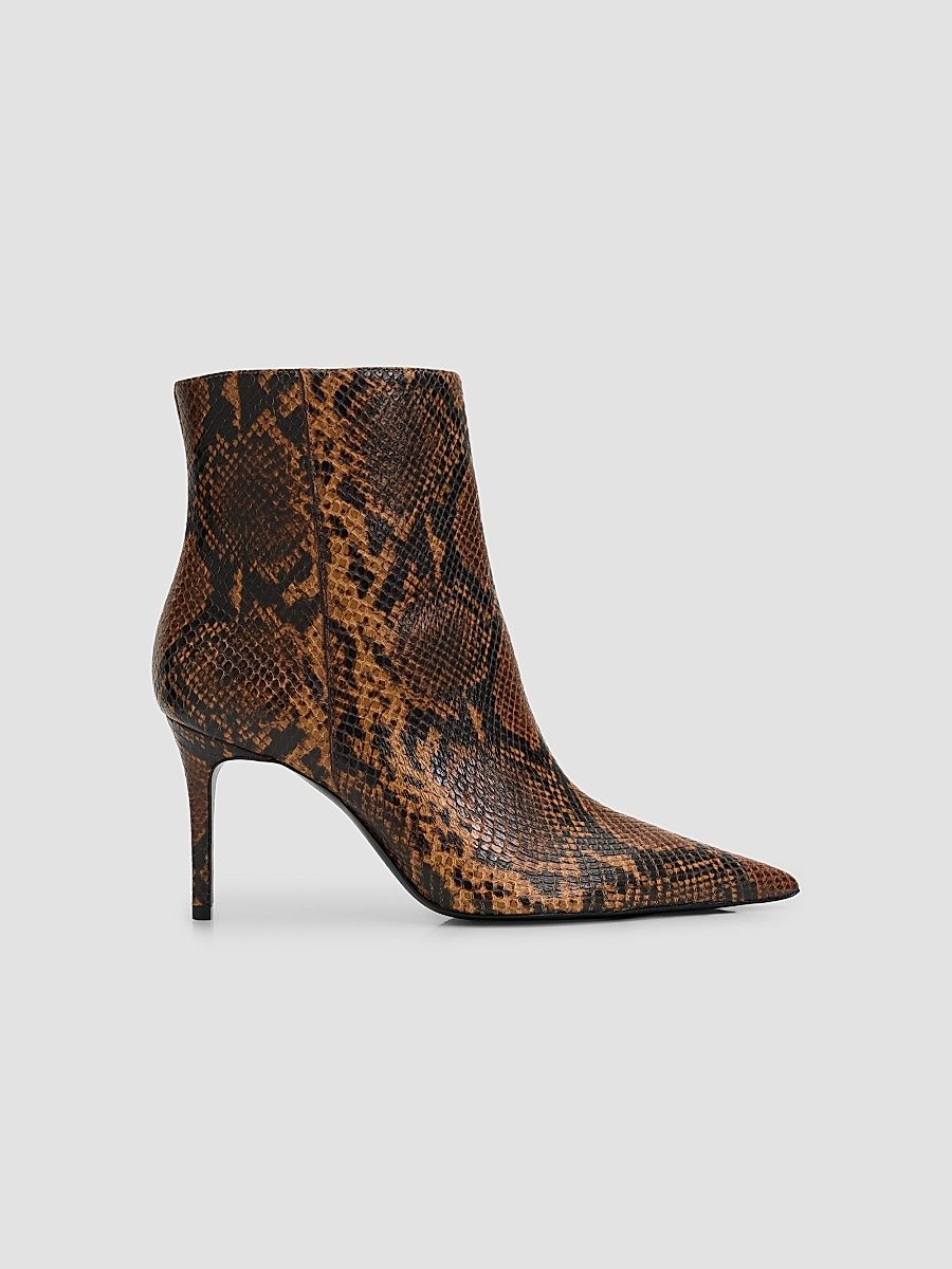Women's Mikki Snake-Print Leather Ankle Boots - Pecan Brown - Size 9