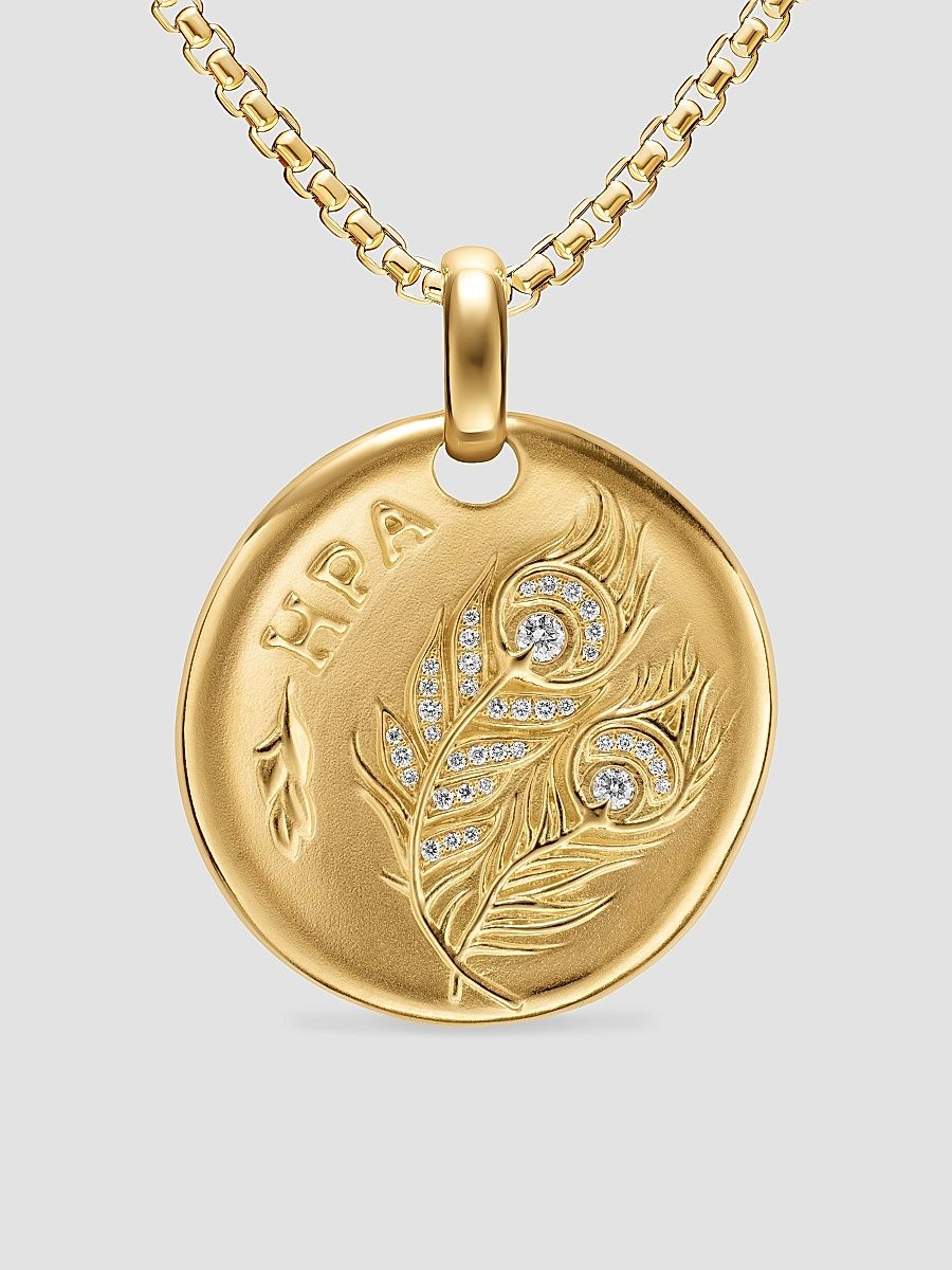 Women's Hera Medallion Amulet in 18K Yellow Gold with Diamonds, 28.3MM - Gold