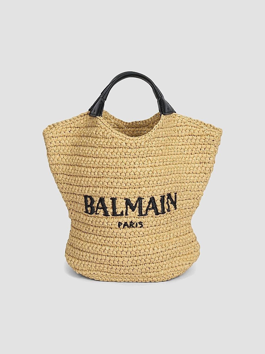 Balmain Women's Cabas Mini Woven Tote Bag - Naturel Noir