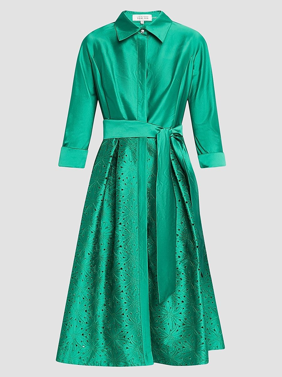 Women's Satin Eyelet Cocktail Shirtdress - Green - Size 18