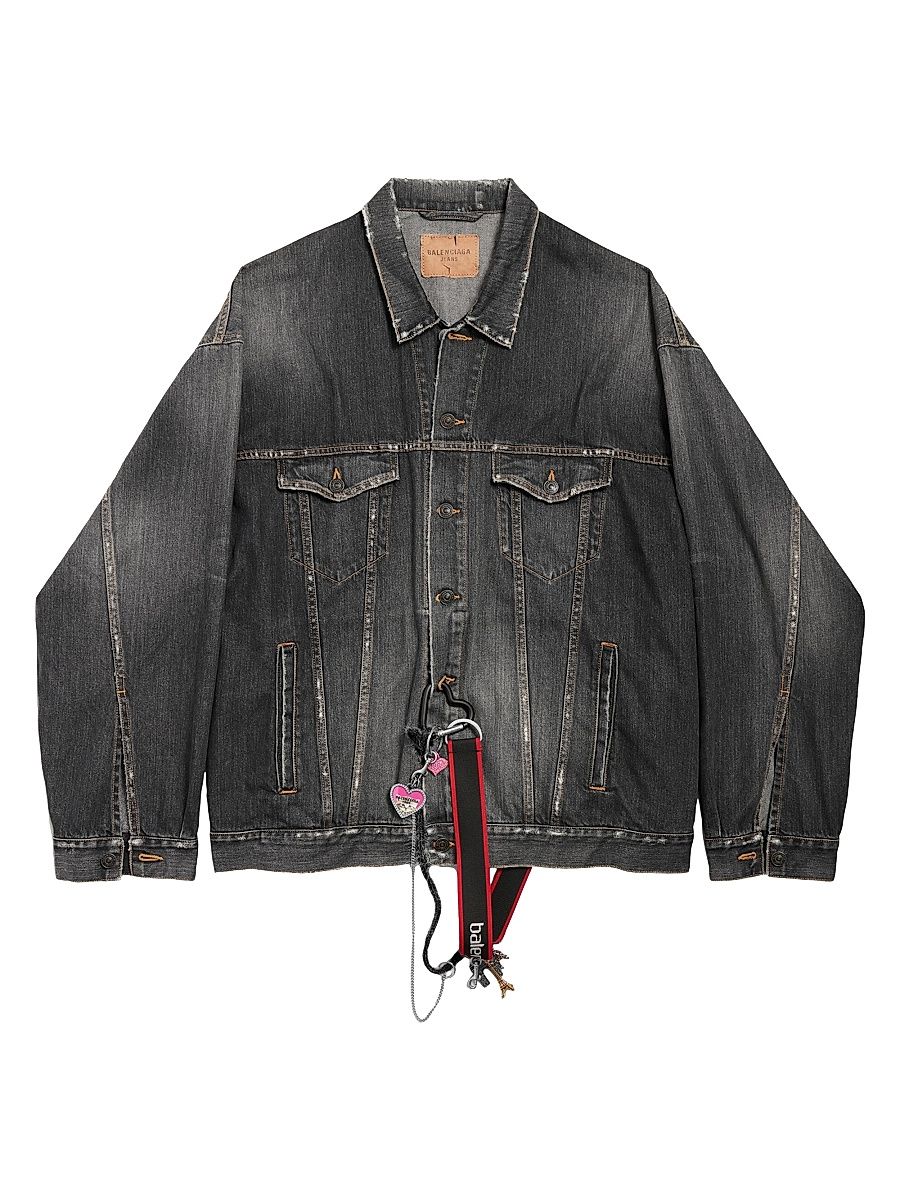 Men's Oversized Charms Denim Jacket - Dark Grey - Size Large