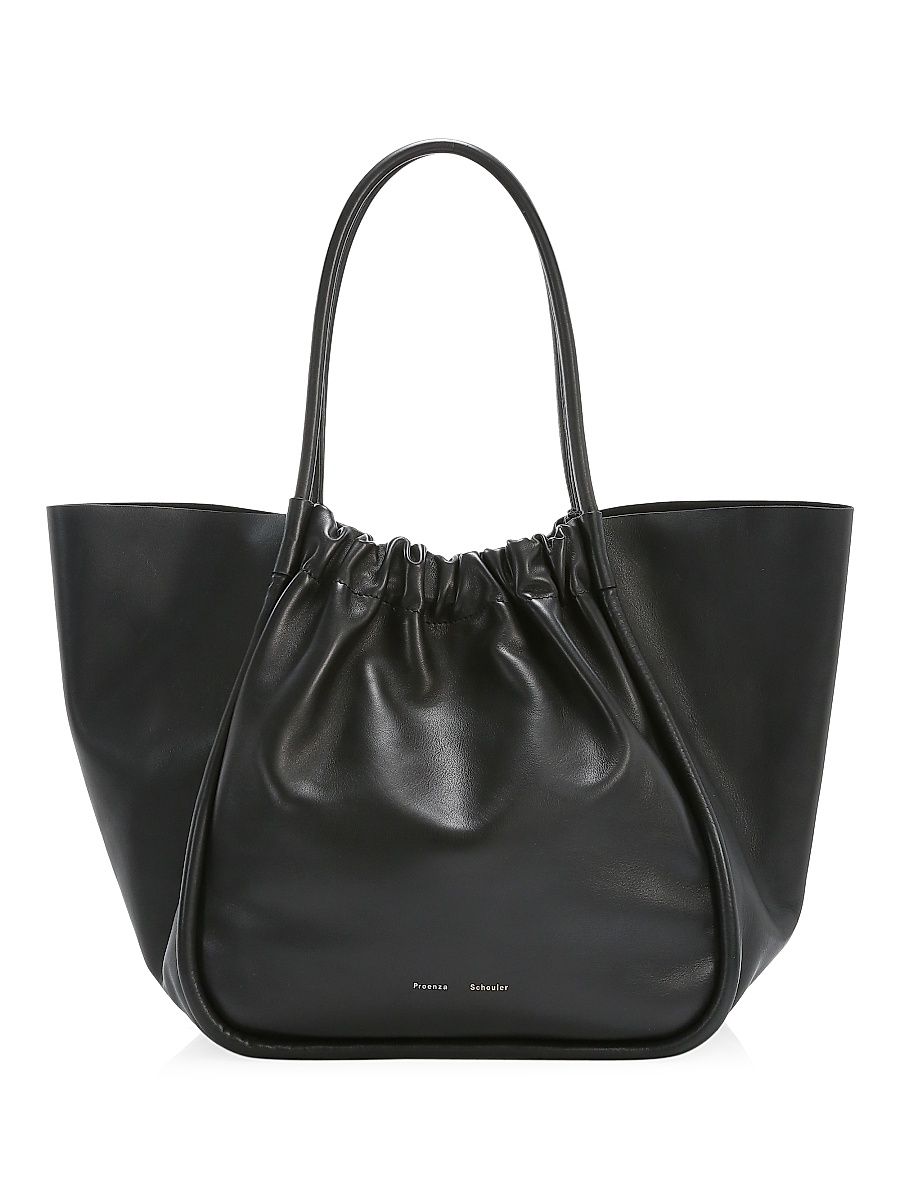 Women's XL Ruched Leather Tote - Black