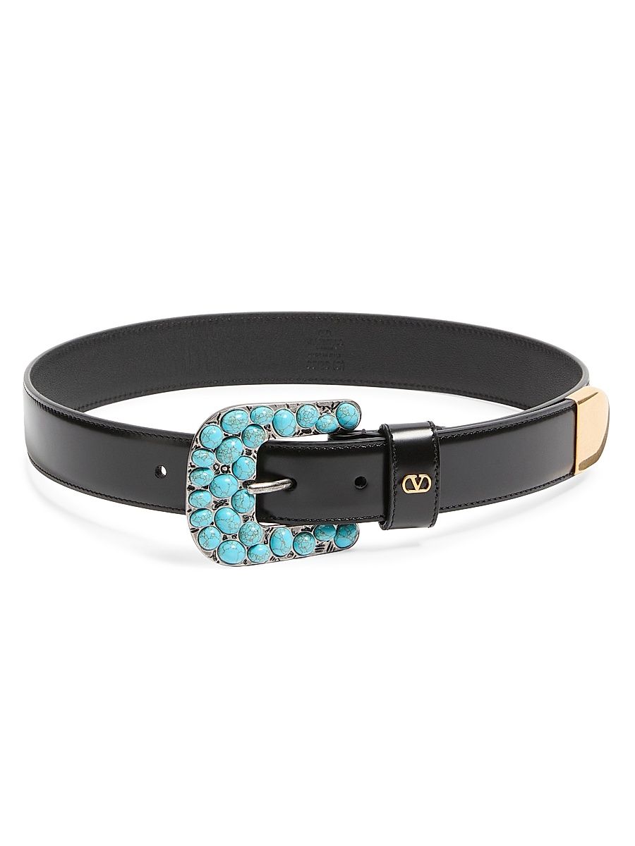 Women's Vlogo Signature Brushed Calfskin Belt 30 MM - Black - Size Large