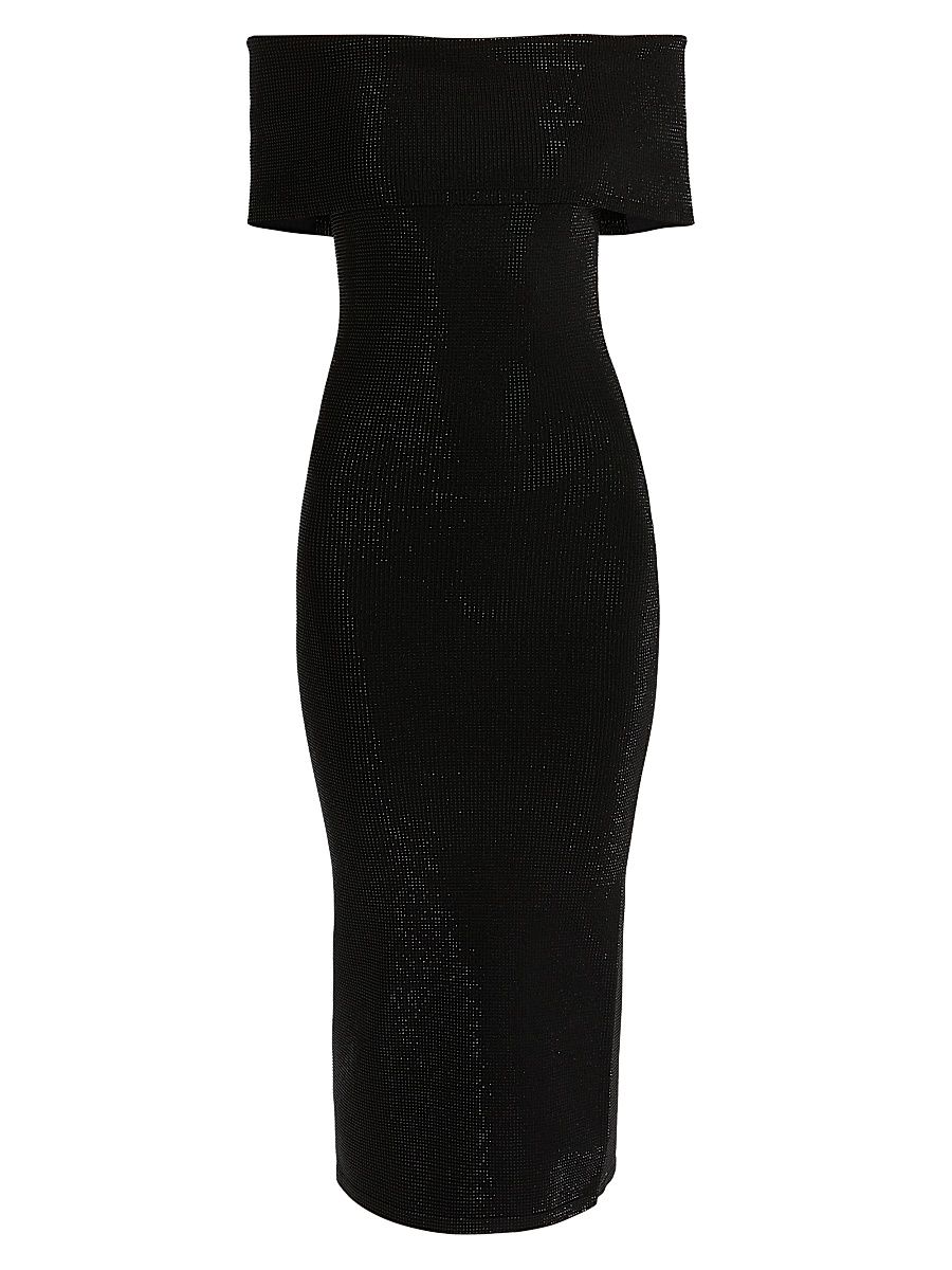 Women's Gem Fold-Over Off-The-Shoulder Midi-Dress - Black - Size XL