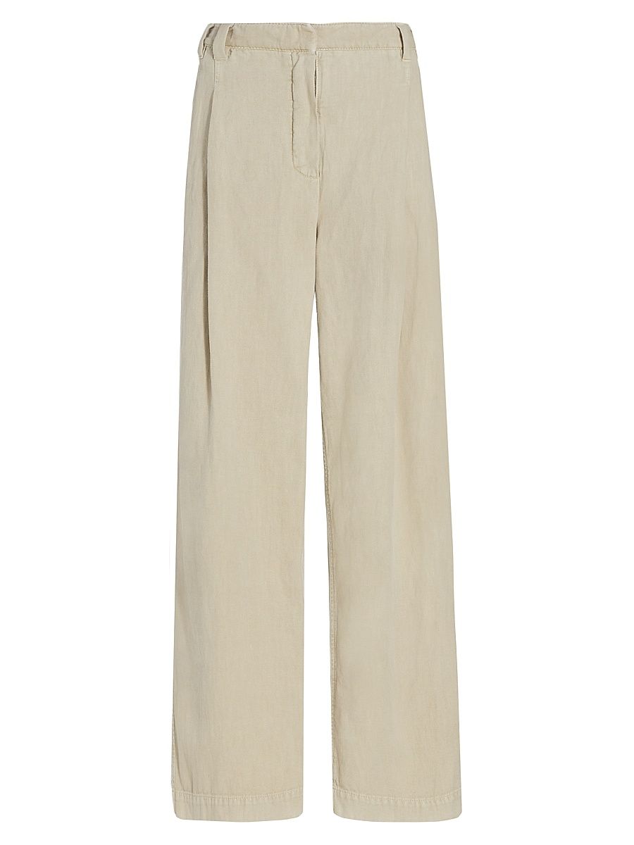 Women's Pleated Wide-Leg Trousers - Beige - Size 6
