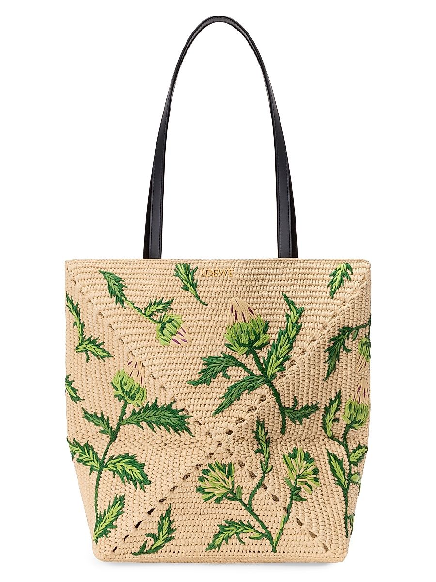 Women's LOEWE x Paula's Ibiza Puzzle Fold Medium Botanical Raffia Tote Bag - Natural Green