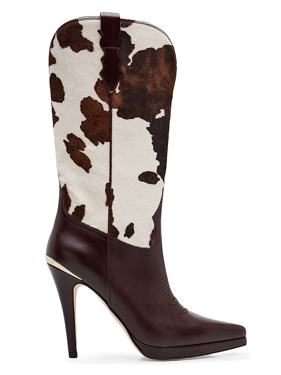 Women's Izzie 110MM Calf Hair Leather Cowboy Boots - Marrone - Size 9