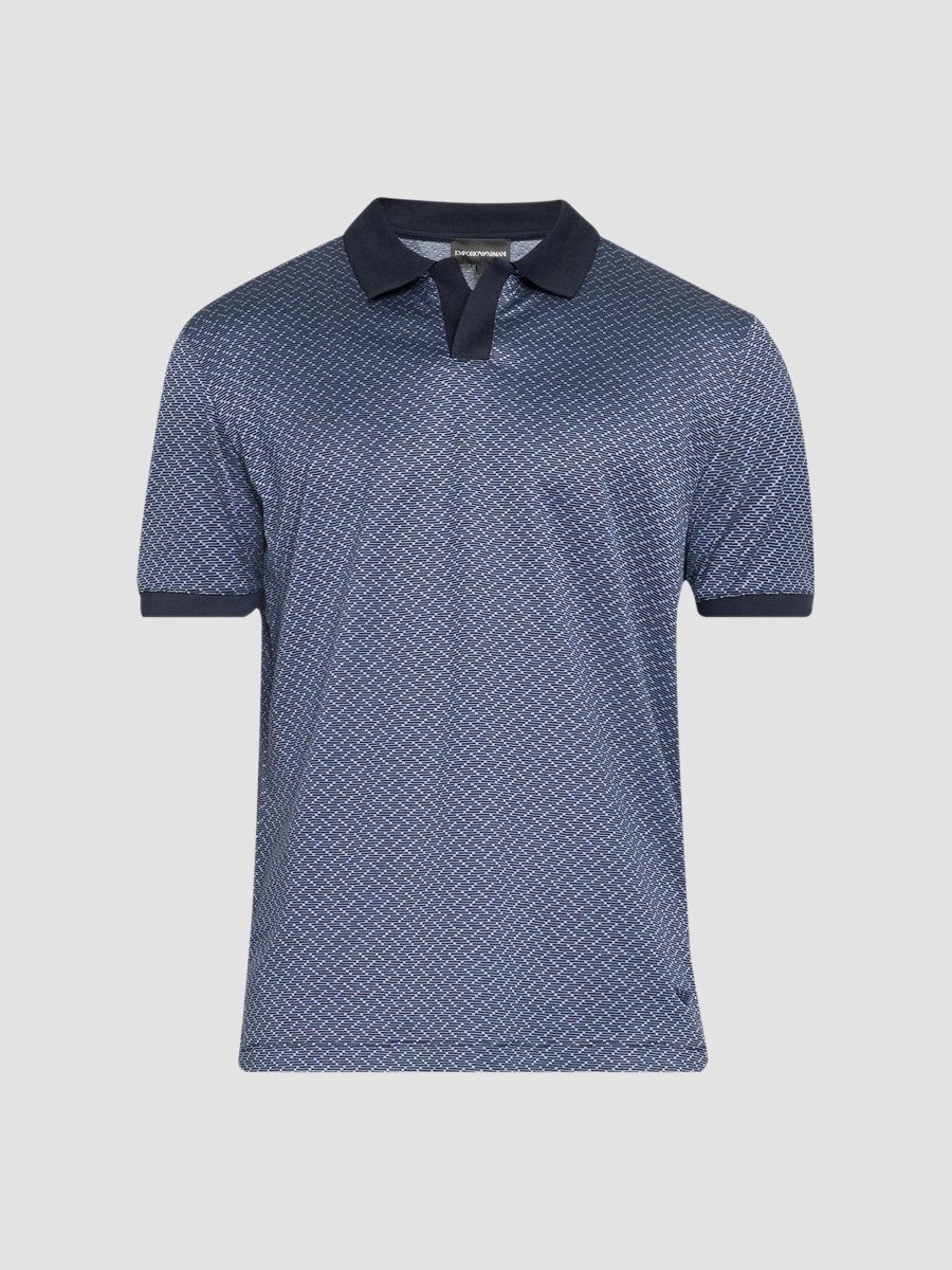 Emporio Armani Men's Stacked Zig Zag Polo Shirt - Light Blue - Size XXL