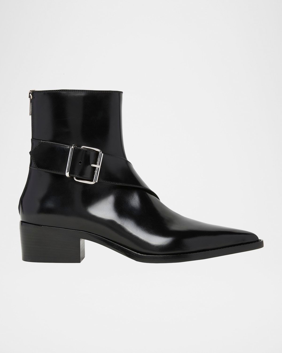 Men & apos;s Leather Buckle-Strap Zip Ankle Boots
