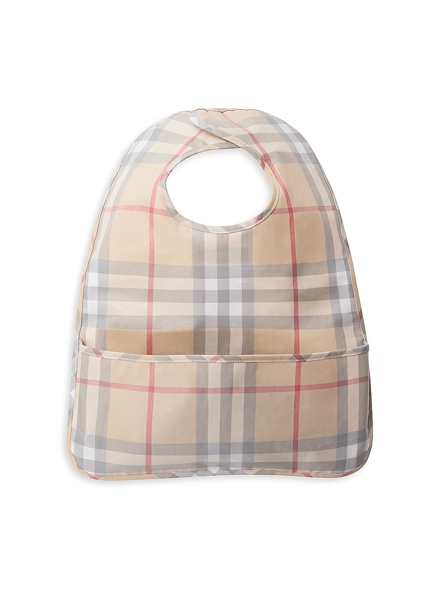 Baby's Check Cotton Poplin Bib - Pale Stone Check