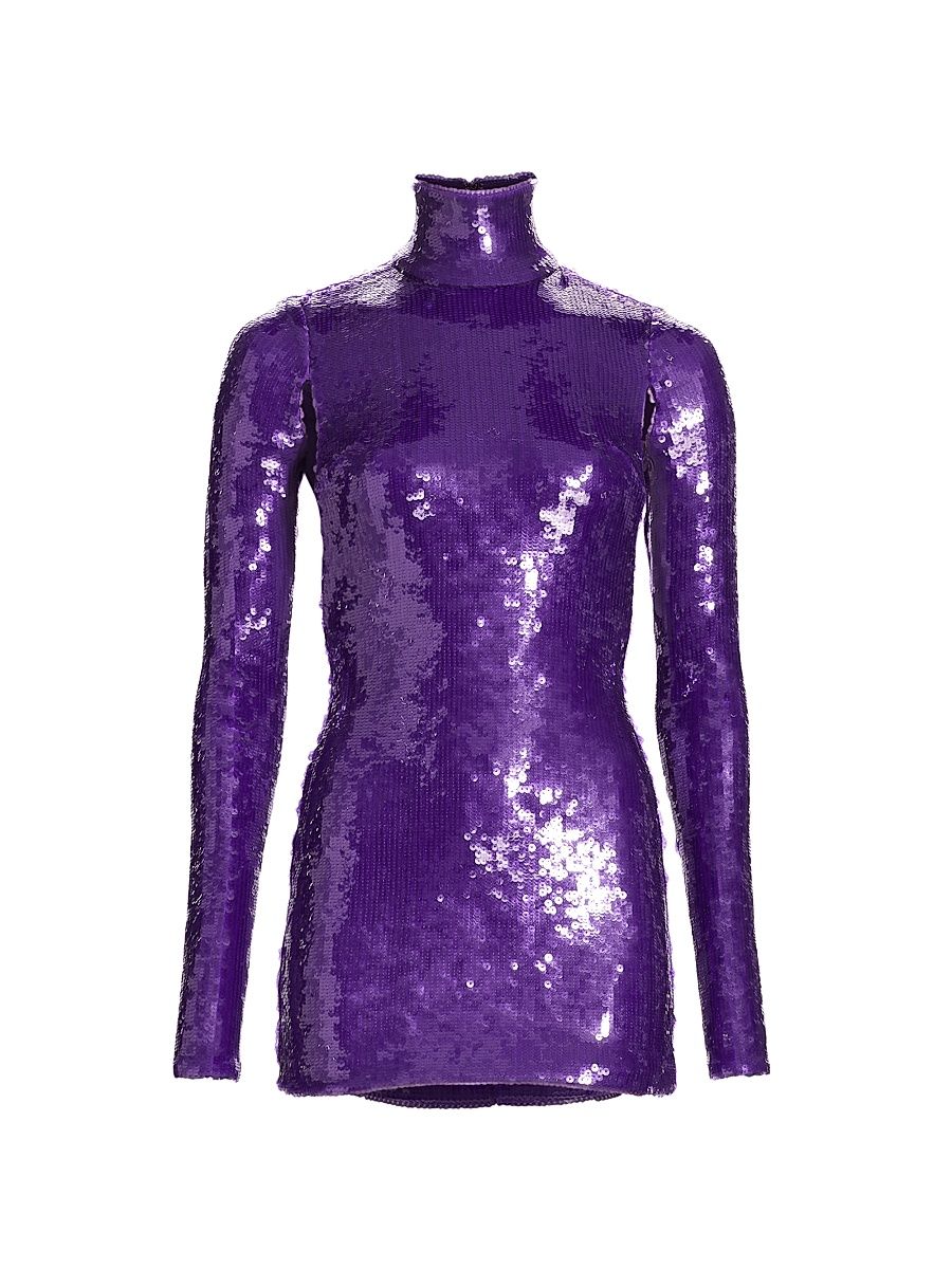 Women's Sequin Open-Back Minidress - Grape - Size Small