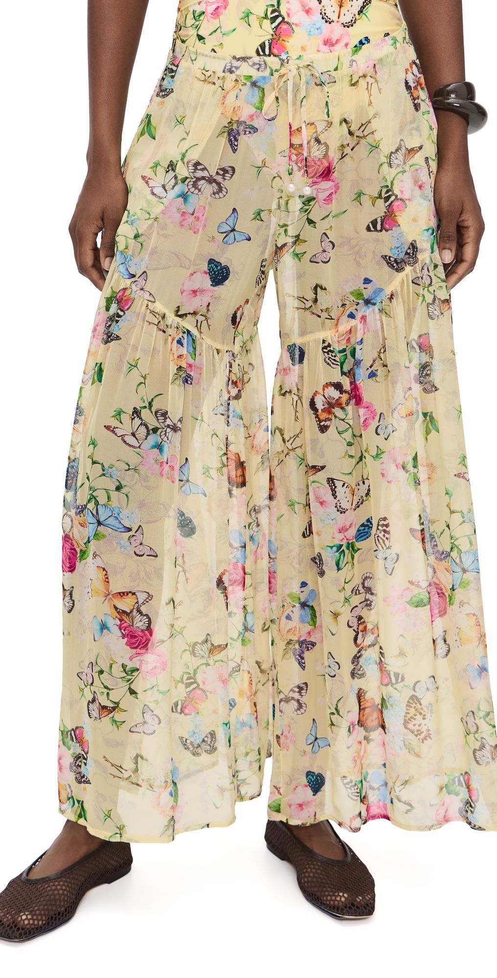 L'AGENCE Garden Butterflies Sharon Sheer Wide Leg Pants Multi M