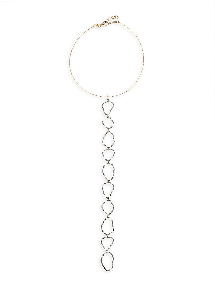 Women's Black Rhodium-Plated & Diamond Pavé Long Chain Pendant Choker Necklace - Silvertone