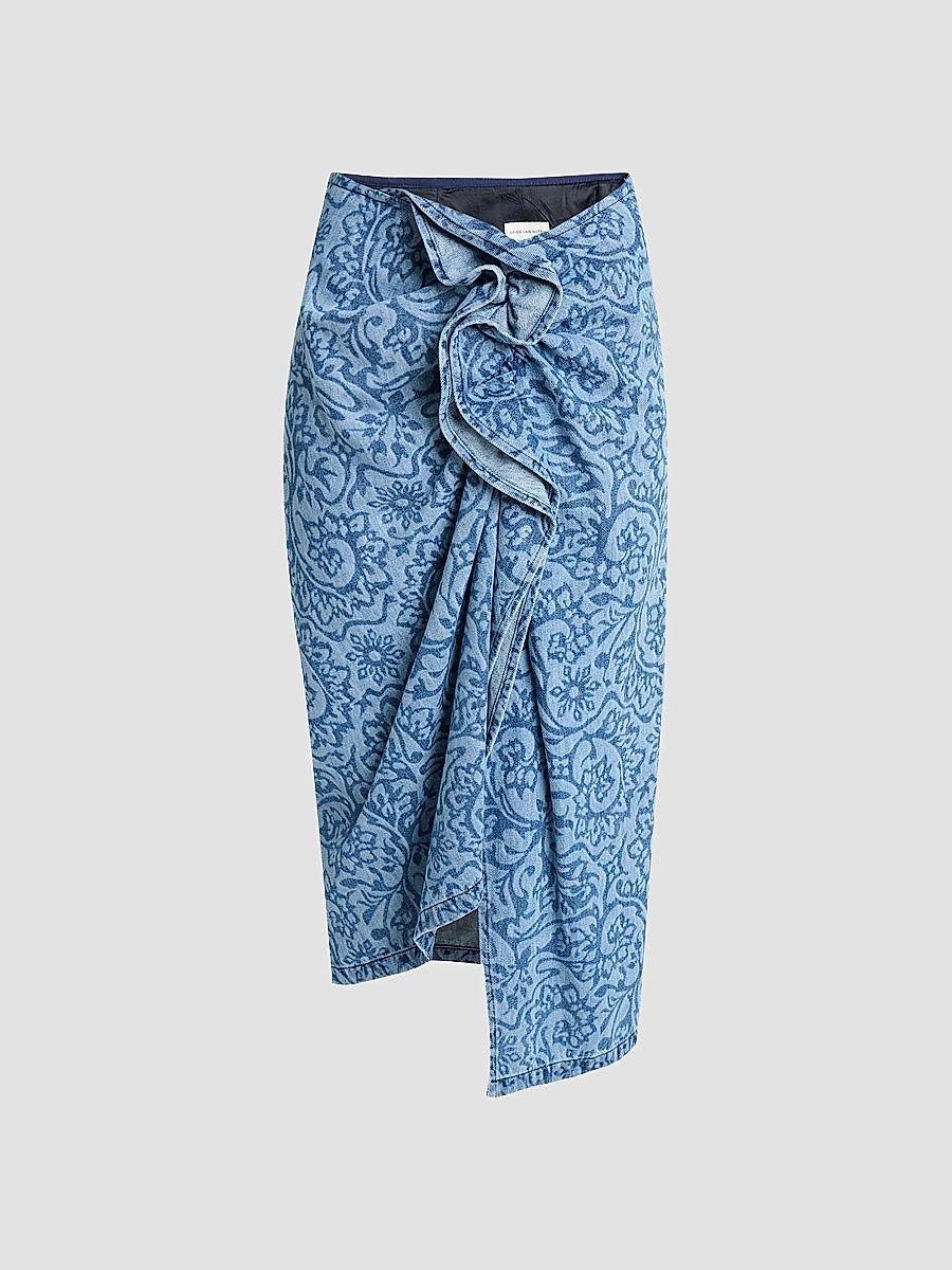 Women's Sinas Floral Cotton Midi Skirt - Blue - Size 14