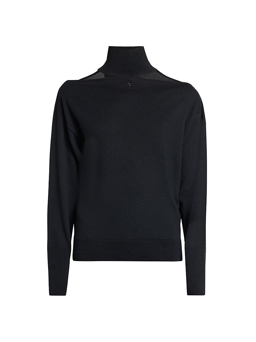 Women's Logo Cut-Out Merino Wool Sweater - Black - Size XL