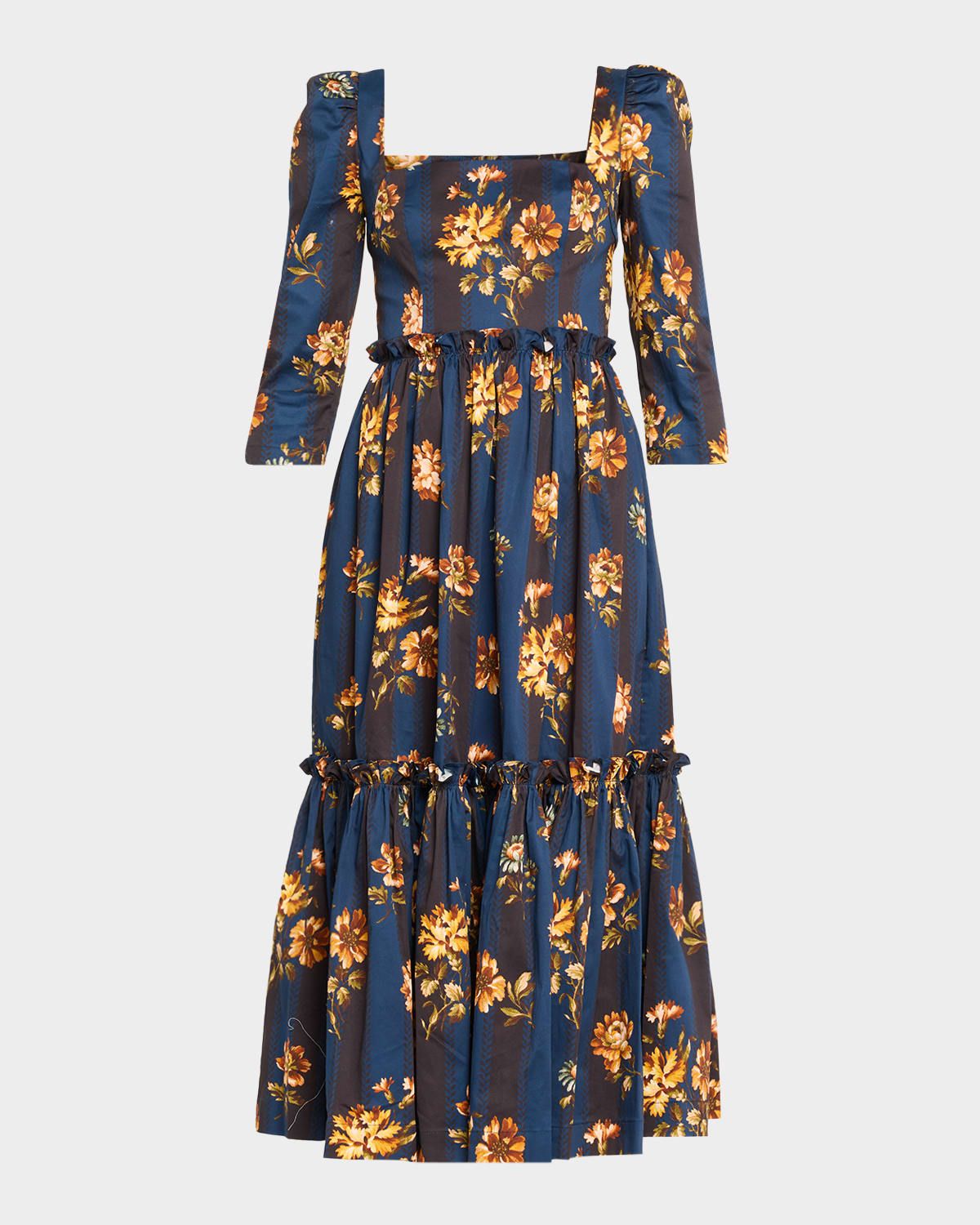 Blue Hill Printed Cotton Sateen Midi Dress