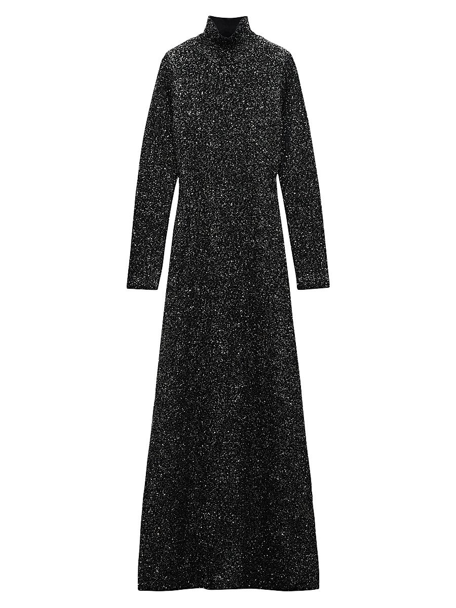 Women's Danni Metallic Knit Turtleneck Gown - Black - Size Medium