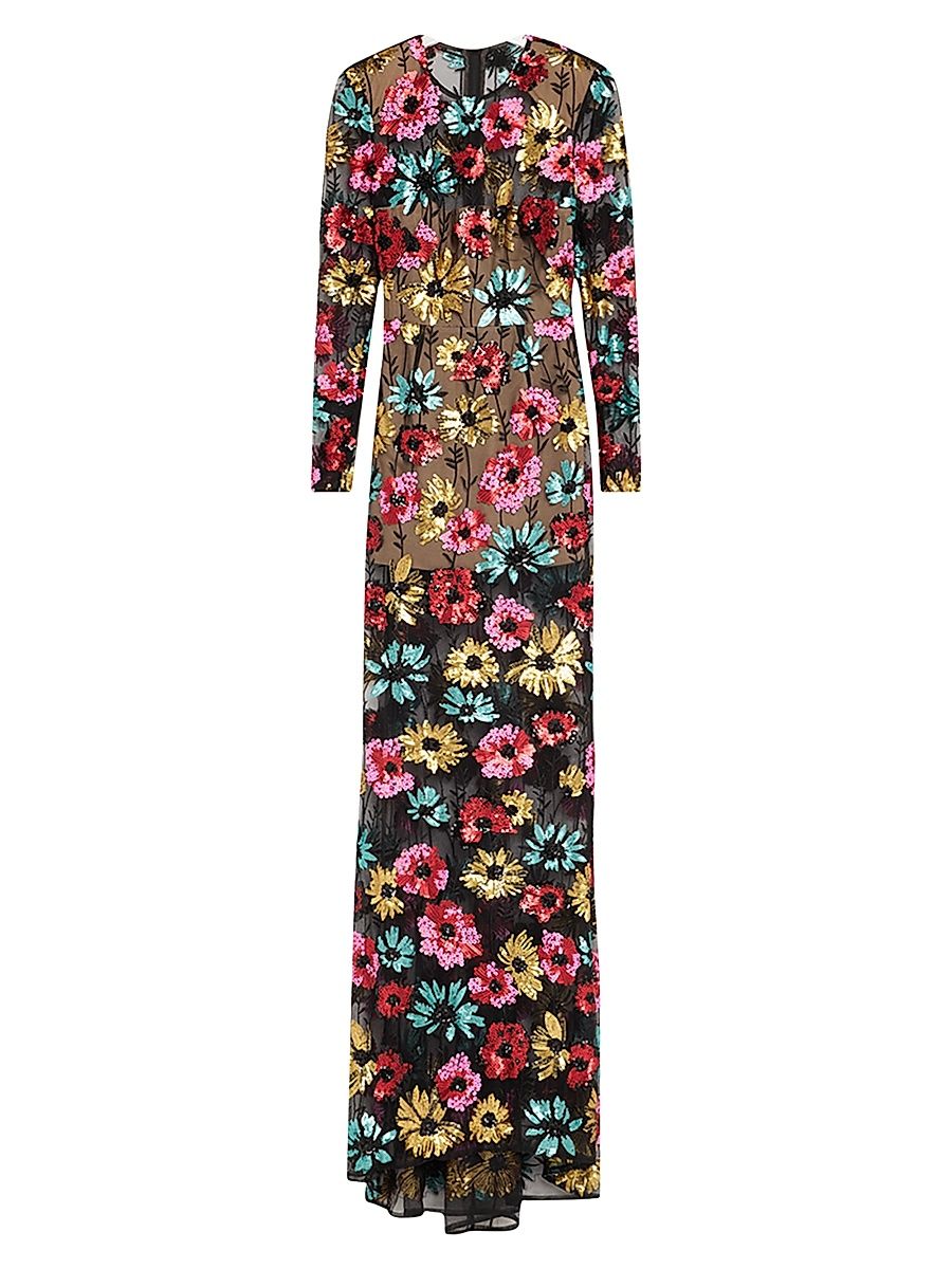 Women's Francesca Floral Sequined Column Gown - Pink Pattern - Size XL