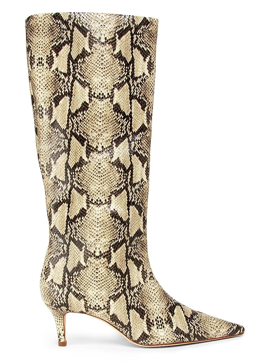 Women's Croc-Embossed Leather Kitten-Heel Boots - Snake Natural - Size 11