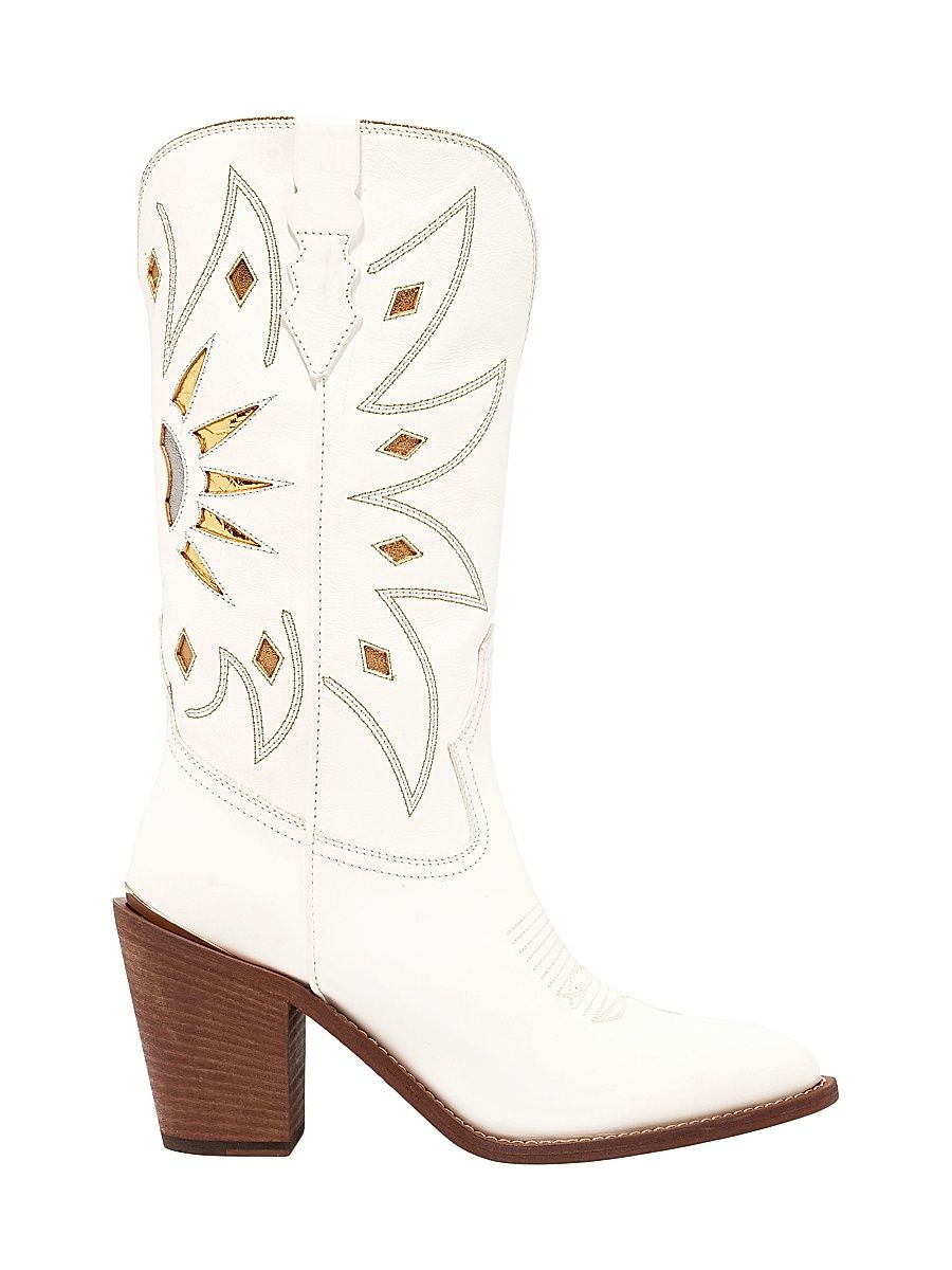 Women's Abigail 90MM Leather Cowboy Boots - Bianco - Size 11