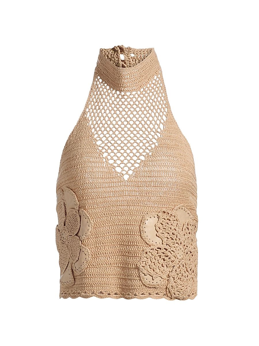 Women's Celeste Open-Knit Cotton Top - Sandstone - Size Large