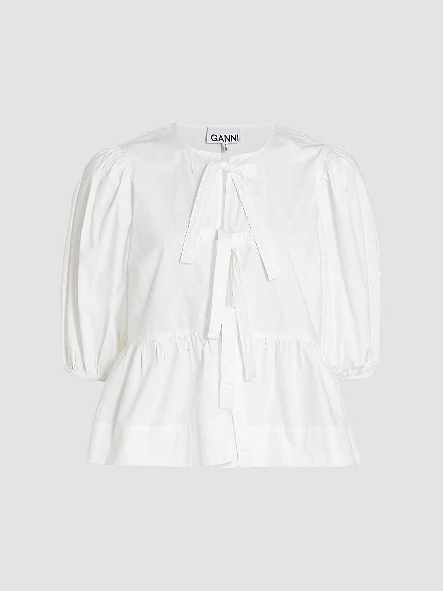Ganni Women's Cotton Poplin Peplum Blouse - Bright White - Size 6