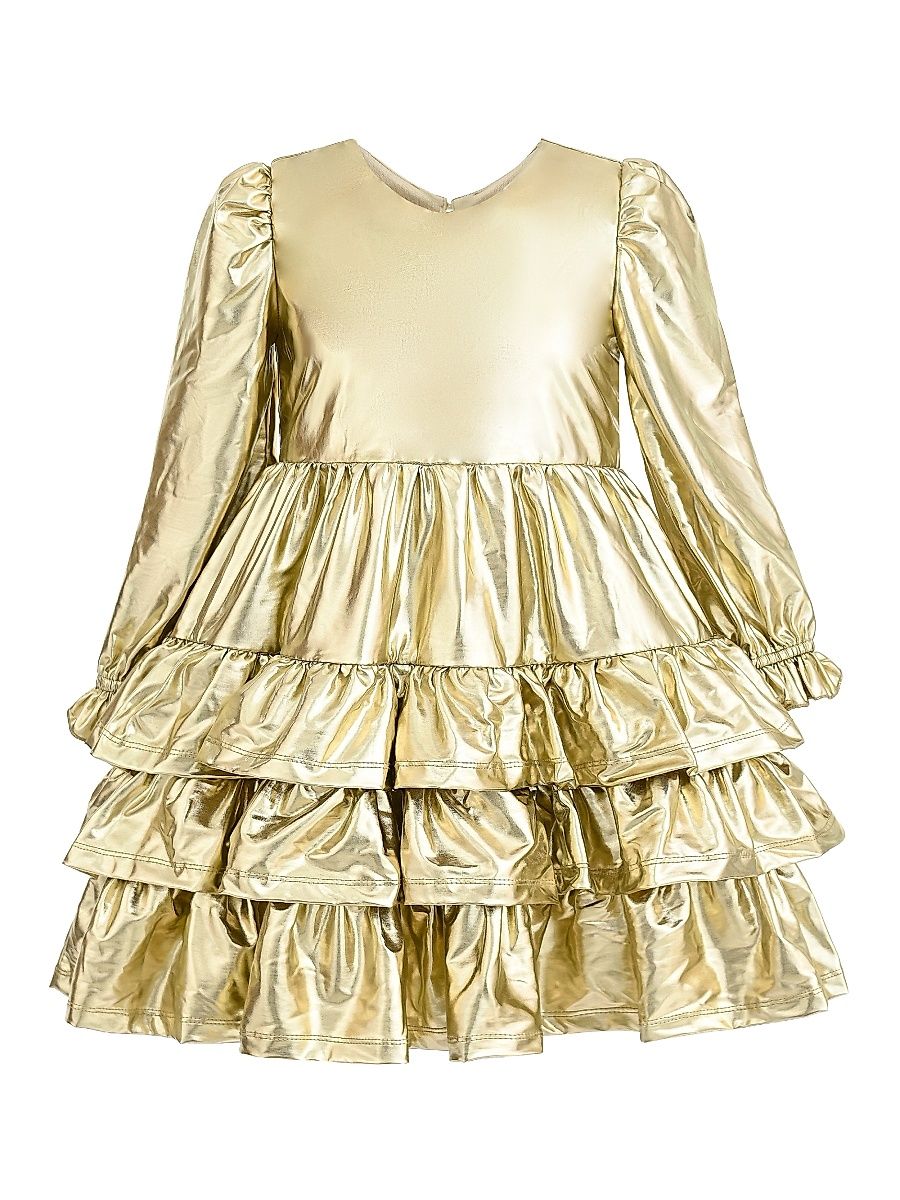 Little Girl's & Girl's Metallic Riffle Party Dress - Gold - Size 10